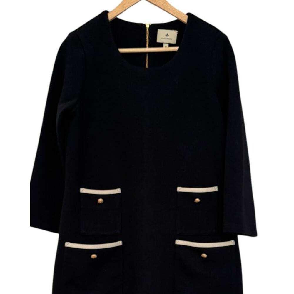 Tuckernuck Francois Black Mod Shift Dress Luxury Pockets 3/4 Sleeve Chic - Picture 6 of 12